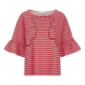 Vivetta Red White Striped Embroidered Face Ruffle Sleeve Cotton Top IT 38
